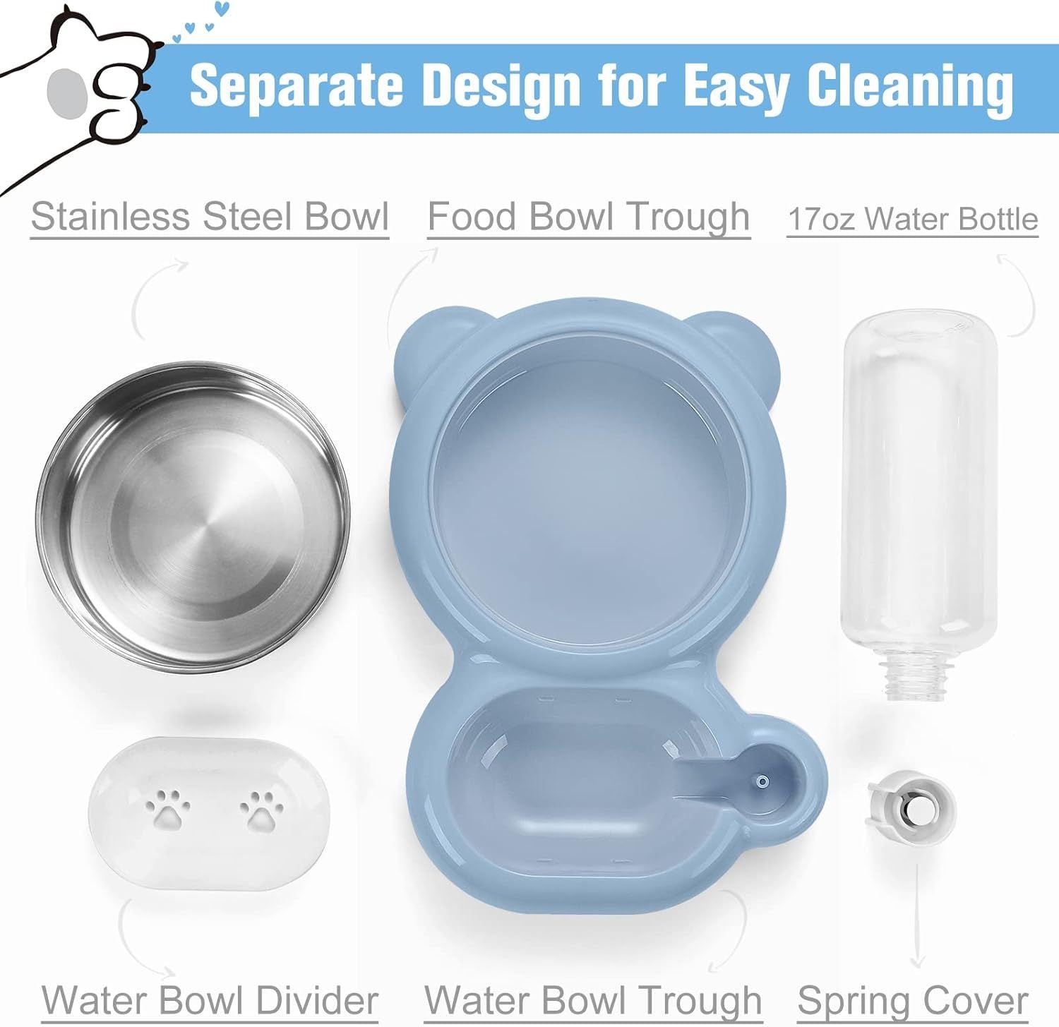 Dog Bowls and Dispenser Detachable Bottle