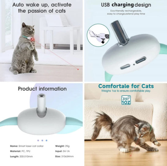 Automatic Cat Toy Smart Laser Teasing Cat Collar Electric USB Charging Kitten Amusing Toys Interactive Training Pet Items